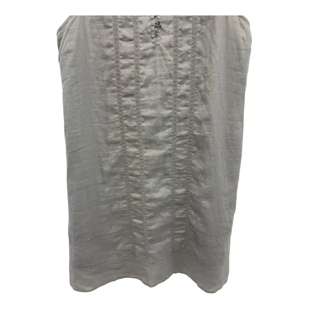 Garnet Hill Linen Dress Womens‎ 8 Gray Embroidered Button Up Cotton Lining Boho